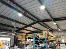 Warehouse with LED high-bay lighting installed by Adrian Electric